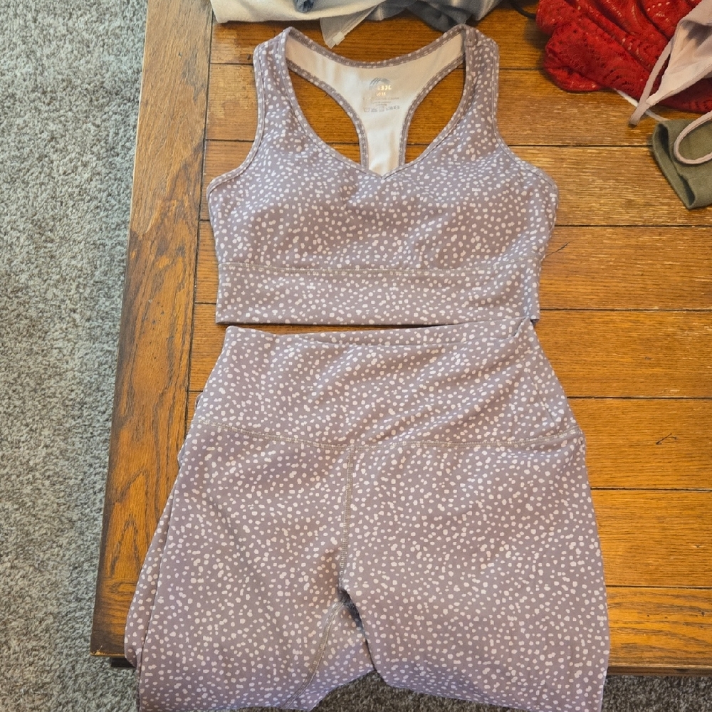 Purple and White Polka Dot Sports Bra and Shorts Set